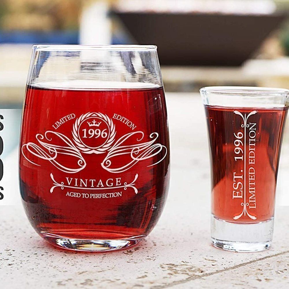 1996 WINE GLASS MATCHING SHOT GLASS PARIS PRODUCTS LIMITED EDITION